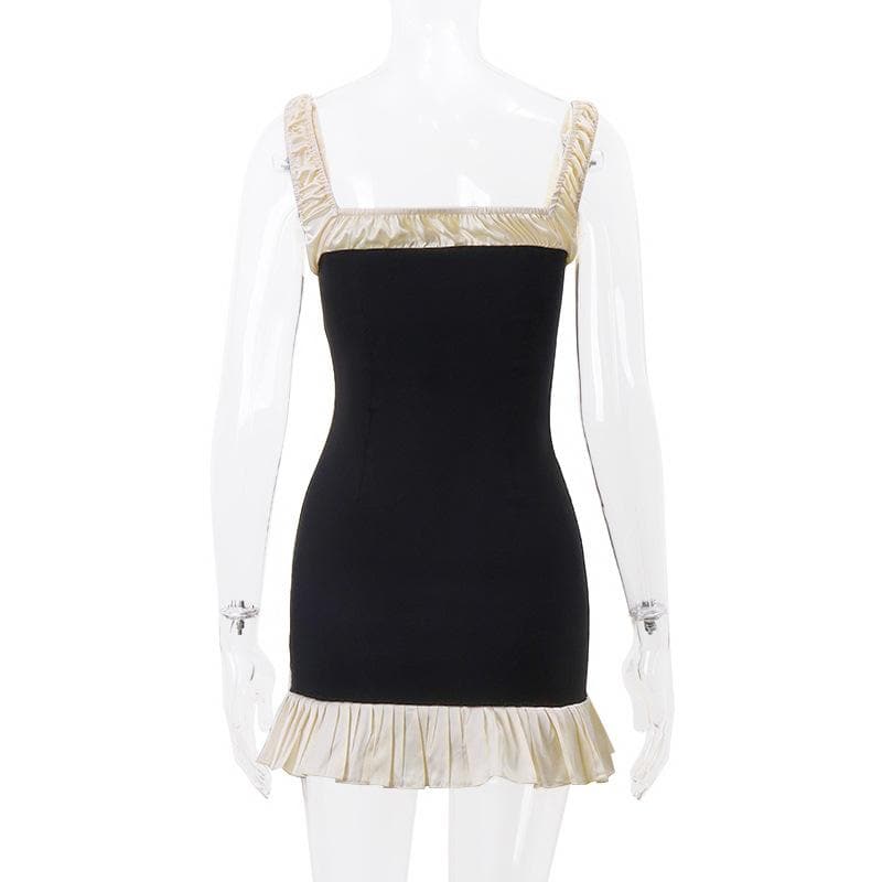 Off Shoulder Contrast Ruffle Trim Daisy Button Bodycon Mini Dress
