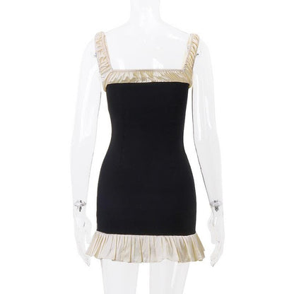 Off Shoulder Contrast Ruffle Trim Daisy Button Bodycon Mini Dress
