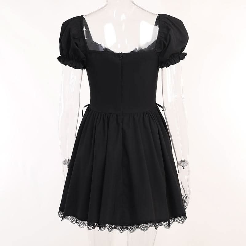 Puff sleeve short sleeve embroidery mini dress