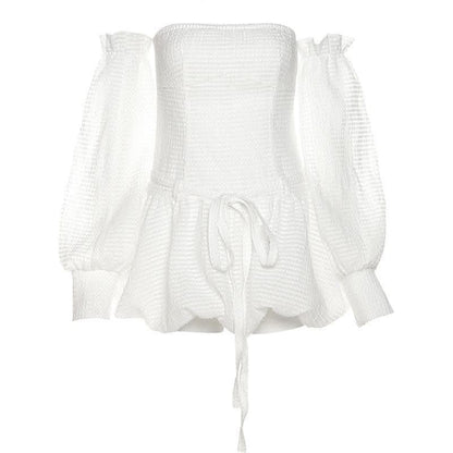 Backless self tie ruched textured gloves solid tube mini dress-final-sale