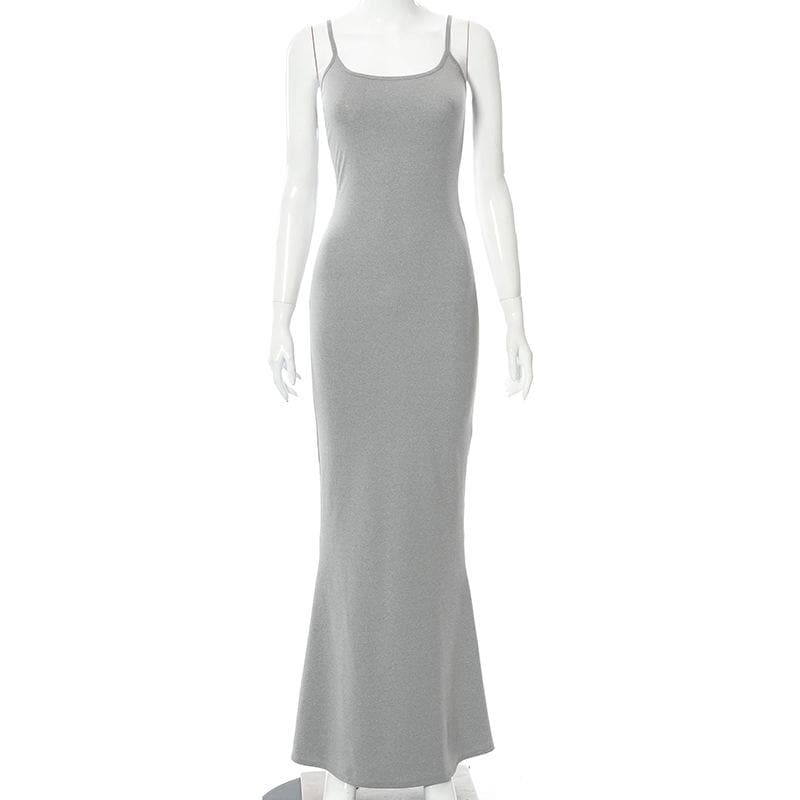 Spaghetti Strap Scoop Neck Mermaid Hem Bodycon Maxi Dress