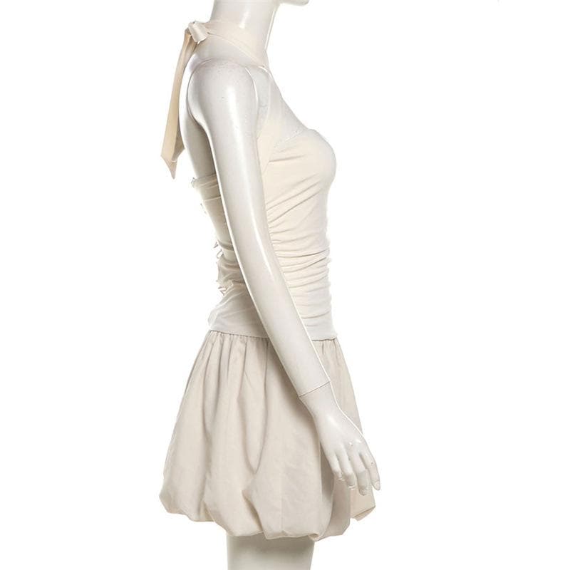 Halter cross front lace up mini dress