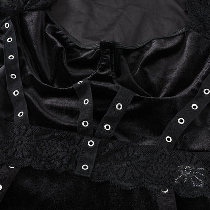 Short sleeve lace velvet patchwork bodysuit