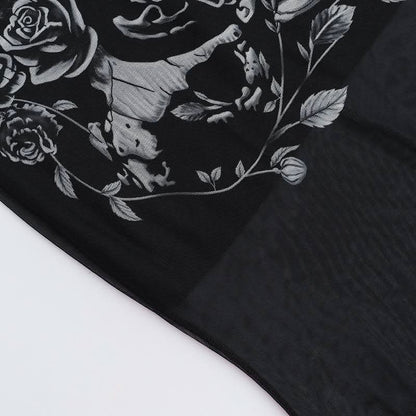 U neck skull print mesh backless cami maxi dress