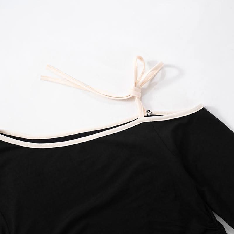 One shoulder long sleeve self tie top
