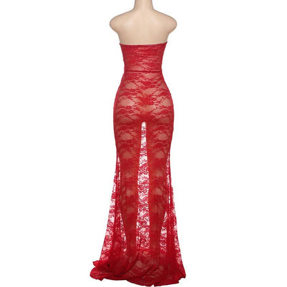Sweetheart neck hollow out lace cut out maxi dress
