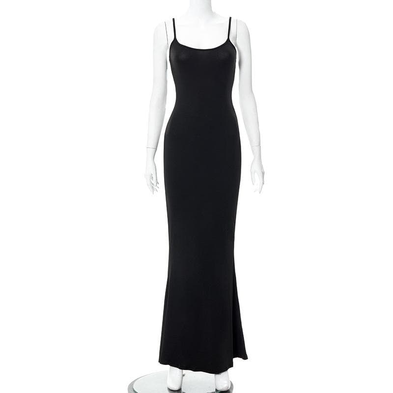 Spaghetti Strap Scoop Neck Mermaid Hem Bodycon Maxi Dress