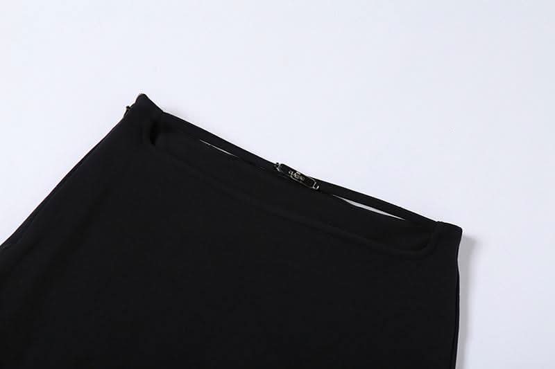 Hollow out metal chain self tie zip-up cut out mini skirt