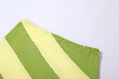 Contrast irregular one shoulder backless ruffle mini skirt set-final-sale