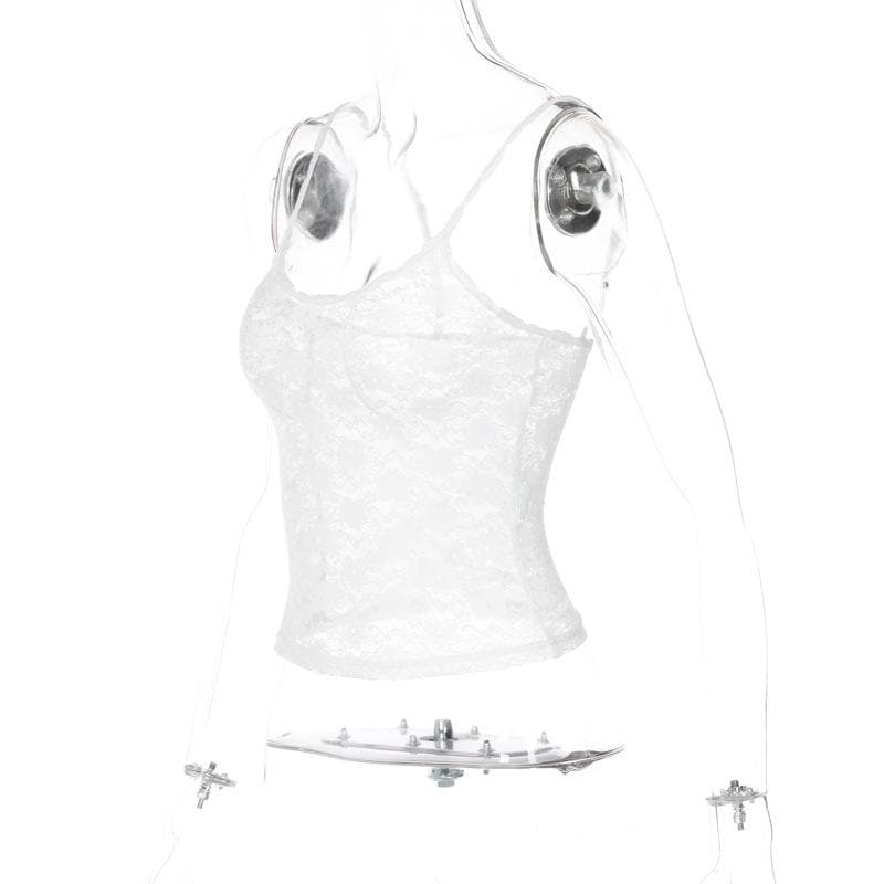 U neck see through lace backless cami top