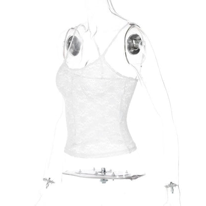 U neck see through lace backless cami top