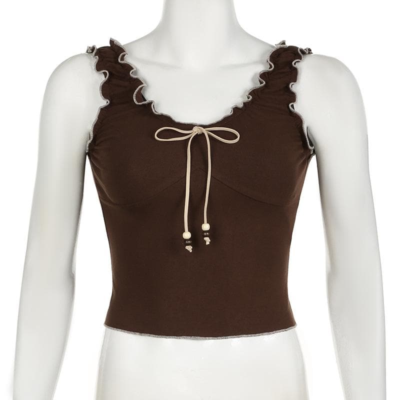 Ruffle beaded ruched contrast cami top