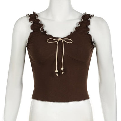 Ruffle beaded ruched contrast cami top