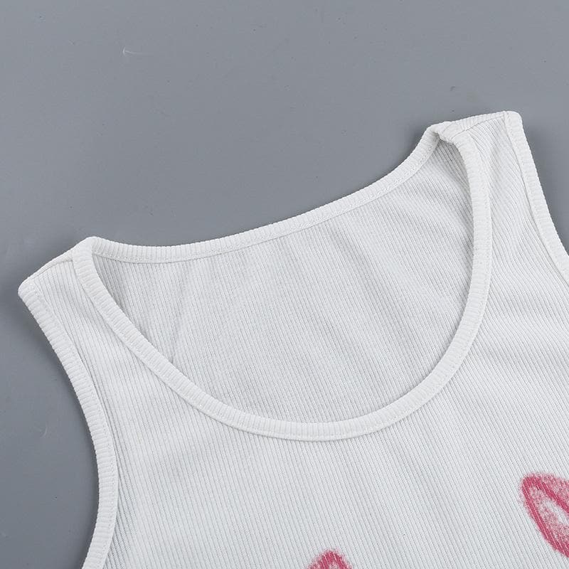 Bowknot pattern ribbed u neck contrast tank top