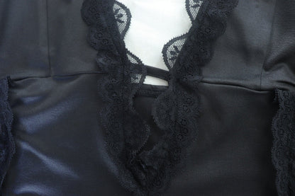 Deep v neck cross front lace hem backless cami mini dress