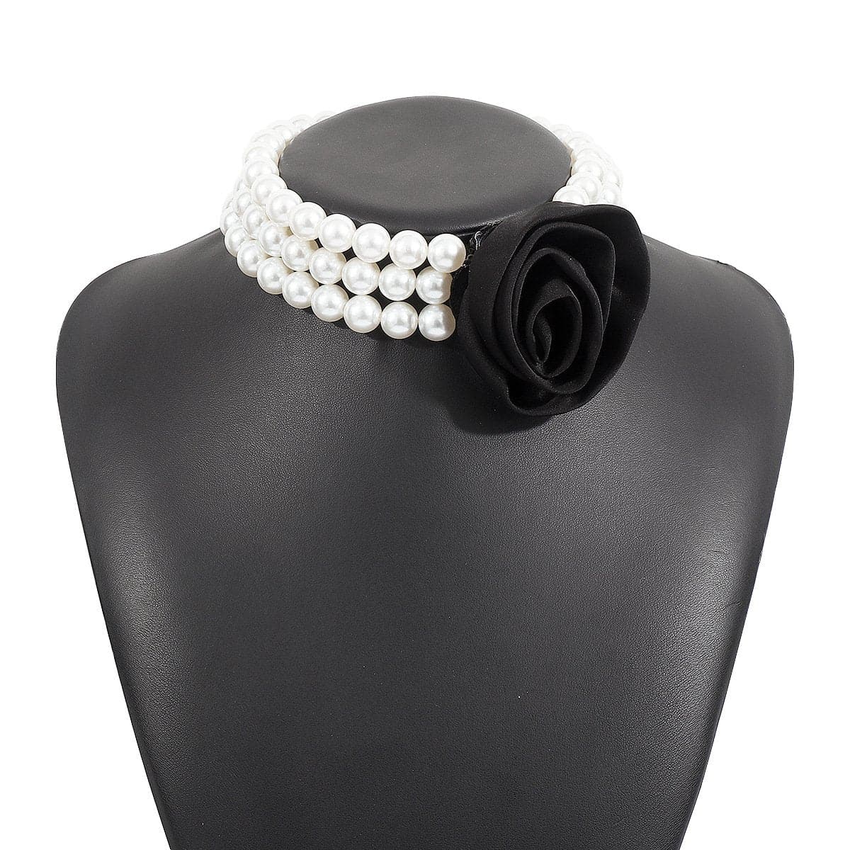 Rose decor faux pearl layered necklace