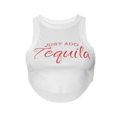 Letter print ribbed crewneck contrast tank top