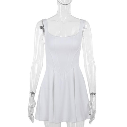 U neck bustier solid backless cami mini dress