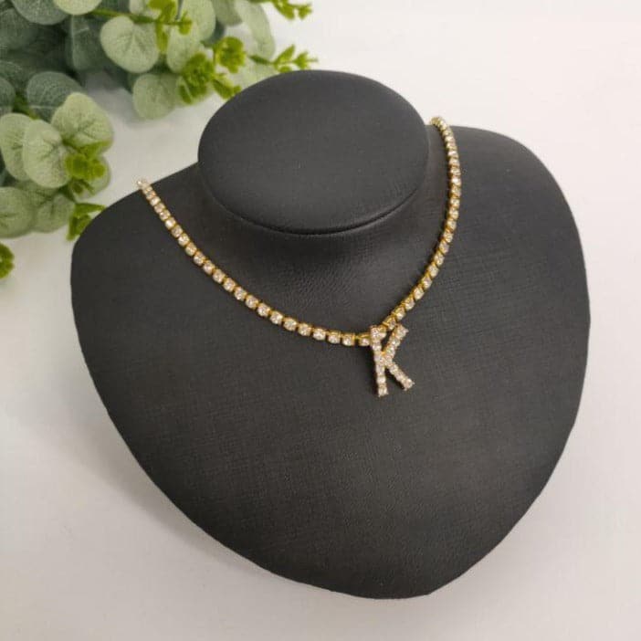 Initials pendant rhinestone chocker