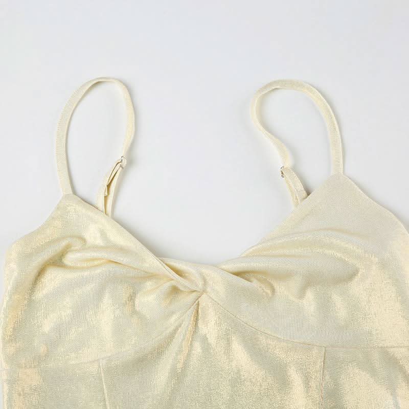 Metallic ruched backless cami top