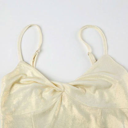 Metallic ruched backless cami top
