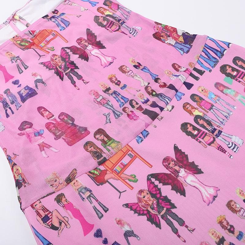 Hollow out bowknot print slit tube cut out mini dress