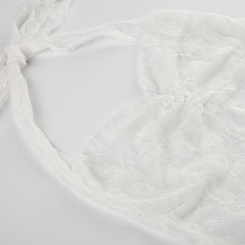 Halter lace see through ruched top