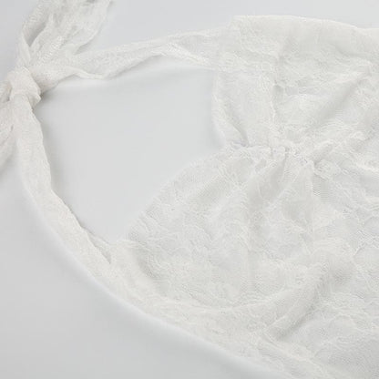 Halter lace see through ruched top