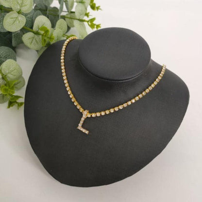 Initials pendant rhinestone chocker