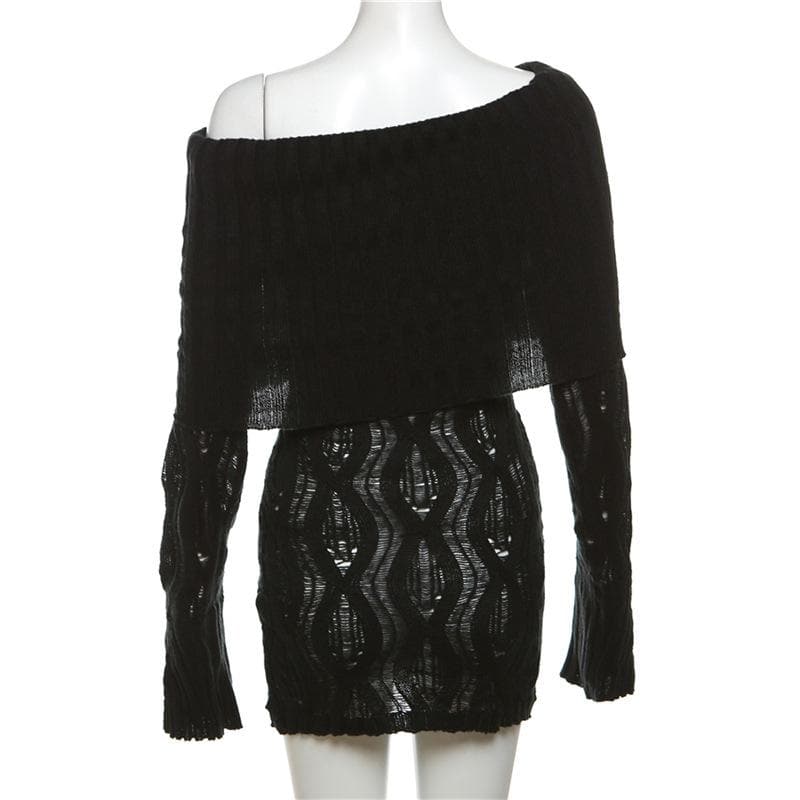 Crochet off shoulder long sleeve hollow out cut out mini dress