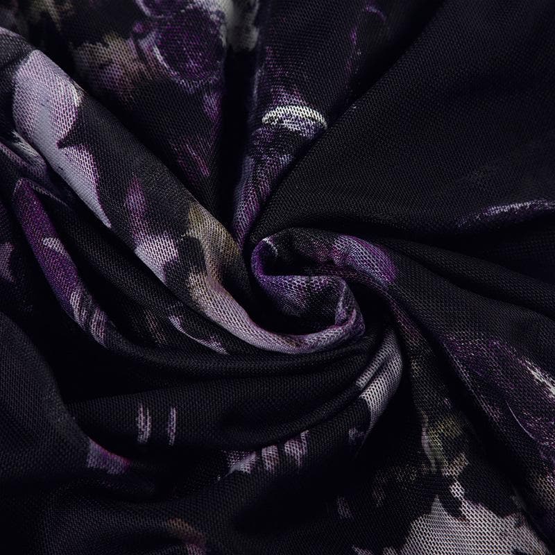 Butterfly print lace hem slit mesh cami maxi dress