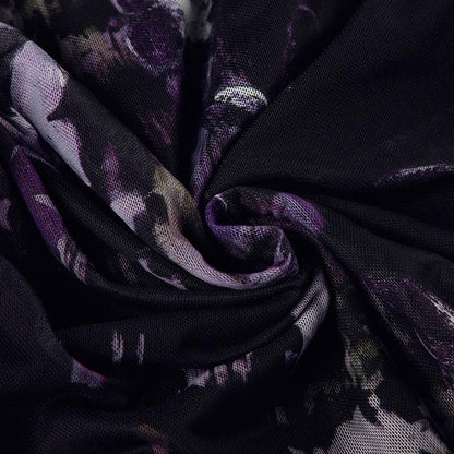 Butterfly print lace hem slit mesh cami maxi dress