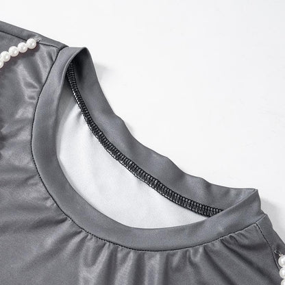 Short sleeve body print high slit maxi dress