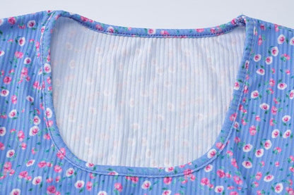 U neck flower print lace up maxi dress