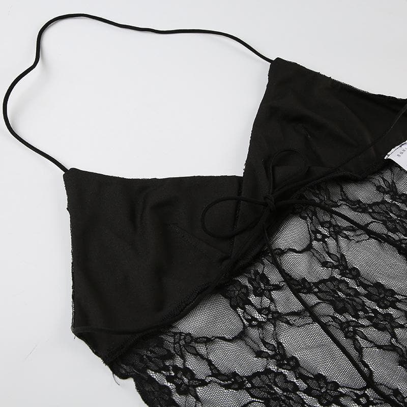 Halter backless lace hem crop top