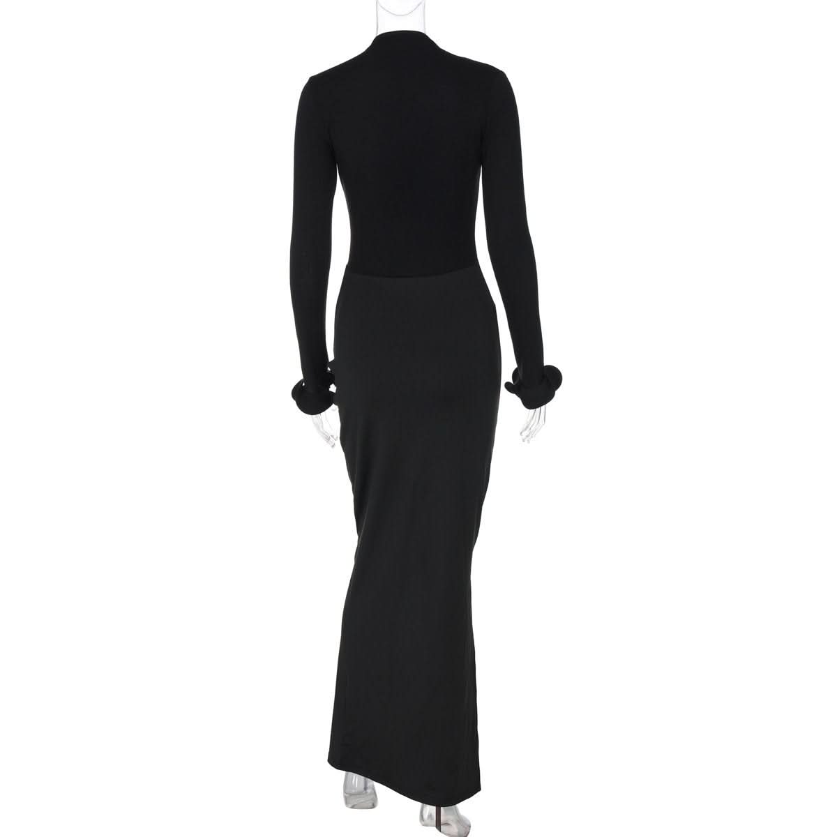 Long sleeve v neck ruched maxi dress