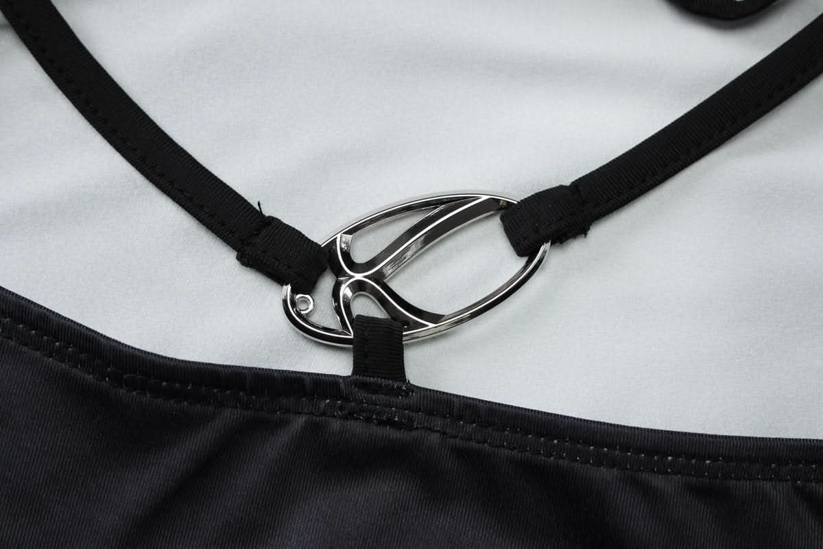 Halter self tie u neck body print o ring maxi dress