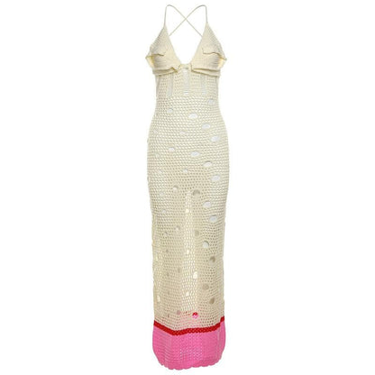 V neck knitted hollow out lace up cut out maxi dress-final-sale