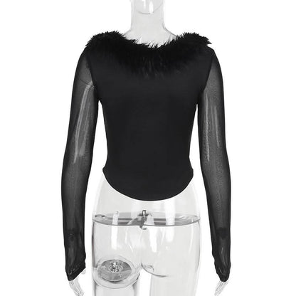 V neck long sleeve fluffy button top