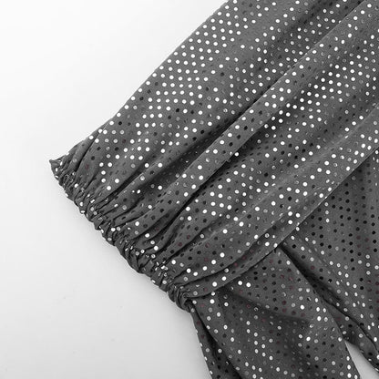 Off shoulder textured long flared sleeve ruched maxi dress