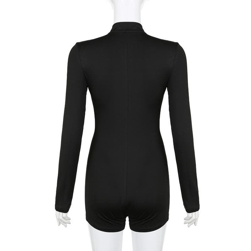 Long sleeve zip-up solid romper