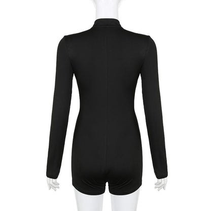 Long sleeve zip-up solid romper