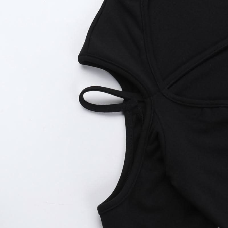 High neck long sleeve hollow out cross metal cut out top