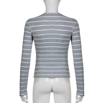 Long sleeve crewneck striped print top