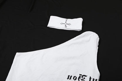One shoulder irregular letter print sleeveless top
