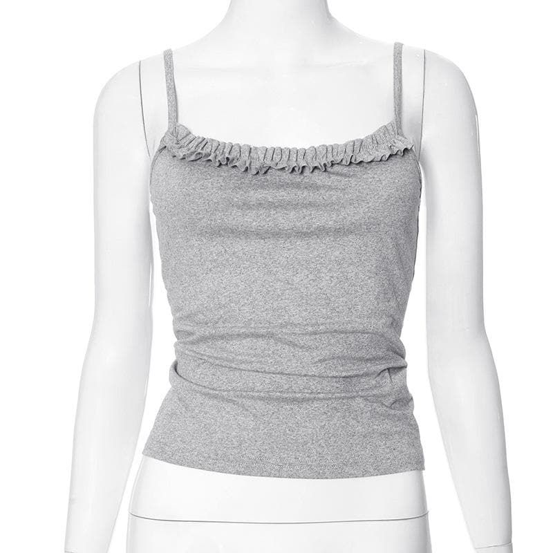 Ruffle backless ruched solid cami top