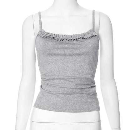 Ruffle backless ruched solid cami top