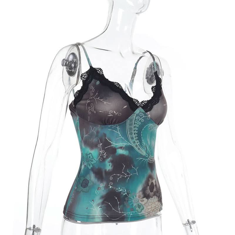 V neck lace hem contrast cami top