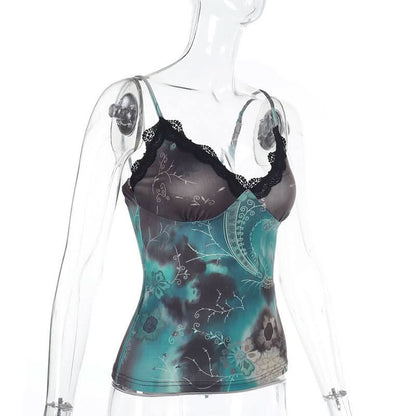 V neck lace hem contrast cami top