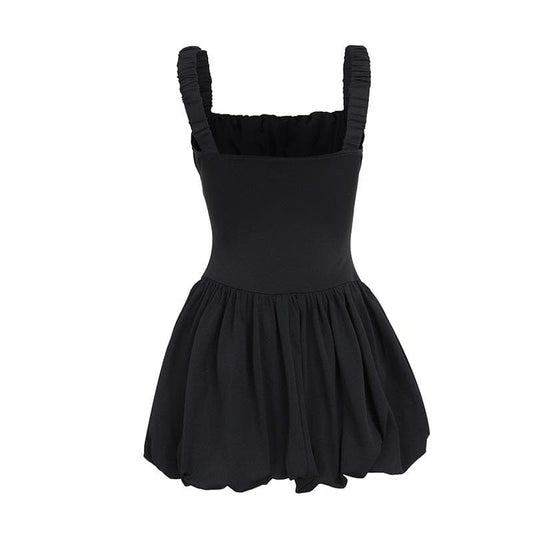Square neck backless ruched cami mini dress